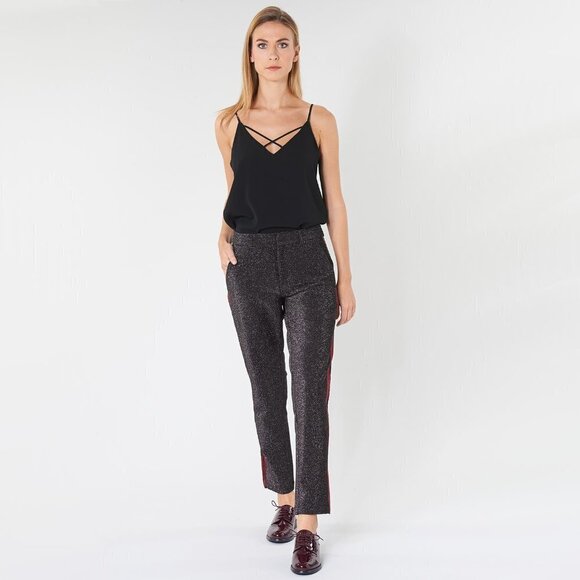 NWT Scotch & Soda black sparkly velvet stripe pants, S - Picture 3 of 13